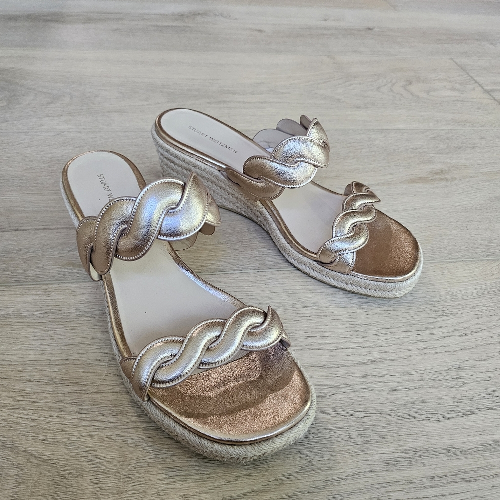 Stuart Weitzman Twist Espadrille Wedge Sandals Rose Gold, Size 9.5 - Picture 4 of 9